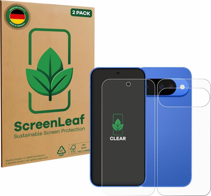 Produktbild ScreenLeaf Schutzfolie für Google Pixel 10 (Display+Rückseite) nachhaltiger Displayschutz Display Schutz F (2 Stk., Google Pixel 10)