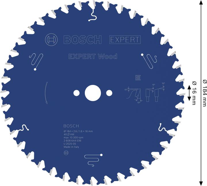 Produktbild Bosch Professional Zubehör Kreissägeblatt Expert for Wood, 184 x 16 x 2,6 mm, 40