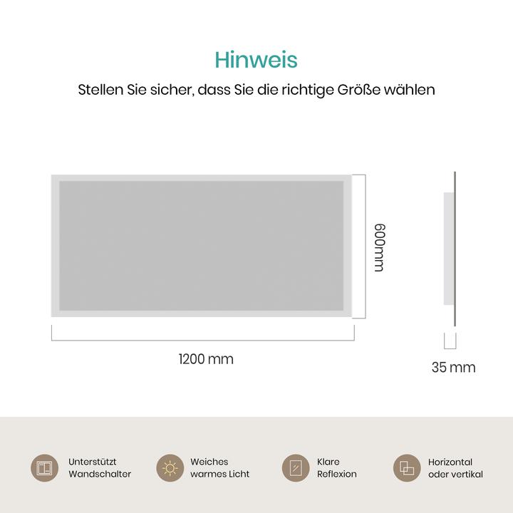 Actual product image Emke Bathroom Mirror With Lighting 120*60cm, WarmWhite3000K, Dimmable, Wall Switch (120 x 3.50 cm)