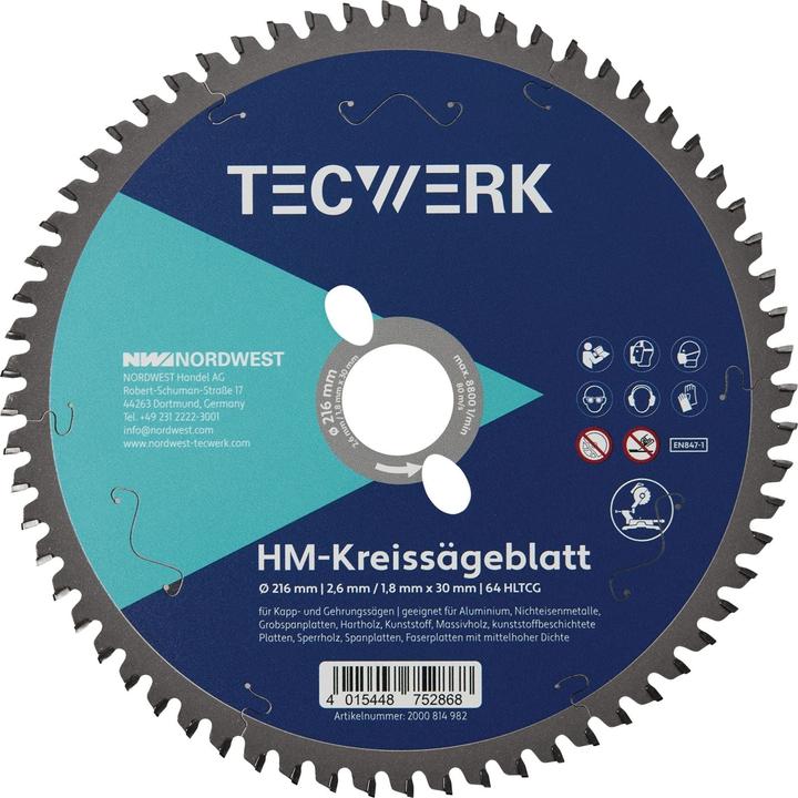 Tecwerk Kappkreissägeblatt Aussen-Ø 260 mm Zähnezahl 80 HLTCG Bohrung 30 mm Schnittbreite 2,8 mm