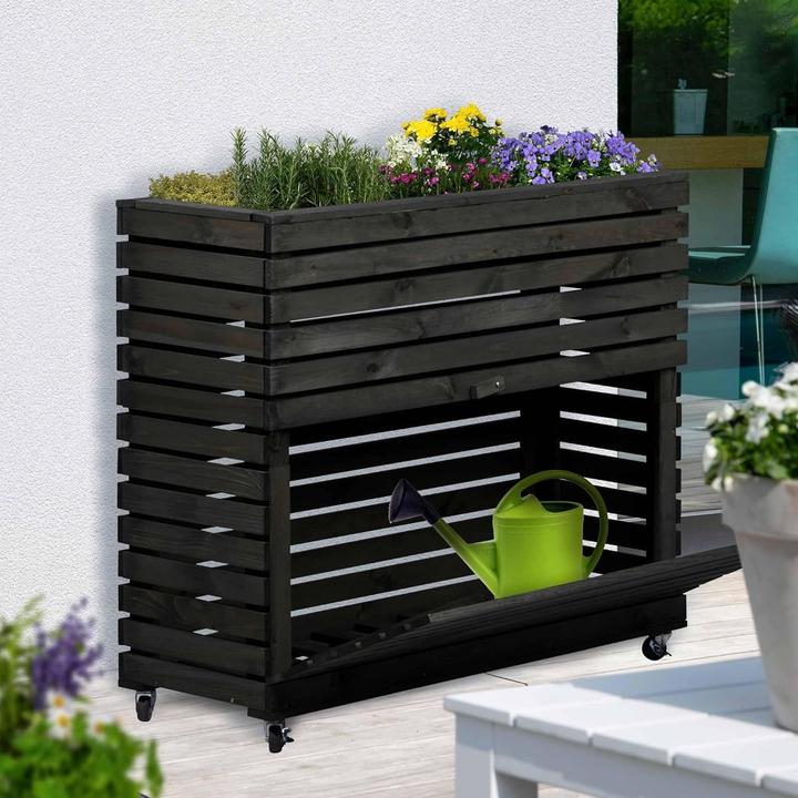 Dobar Vaso da Giardino in Legno Alzato Grande con Ruote e Ripostiglio