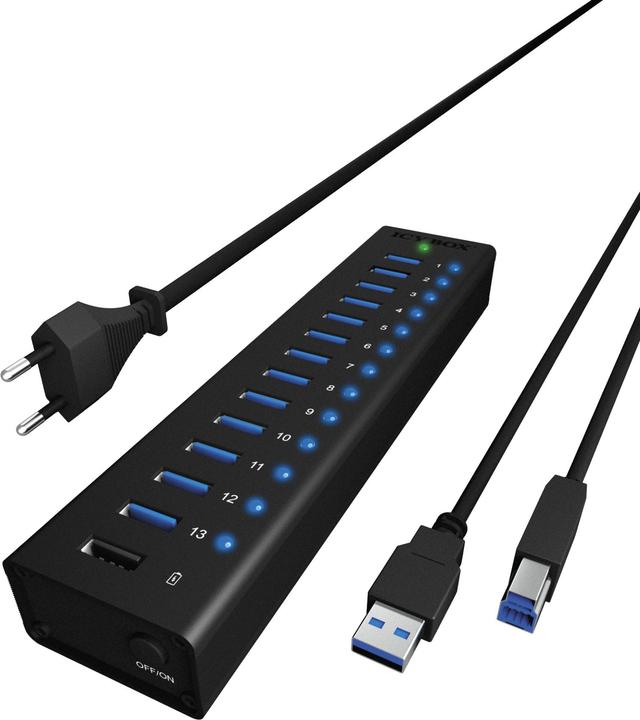 Produktbild Icy Box 13 Port Hubmit USB Type-A Anschluss und 1x Ladeport, IB-AC6113 (USB-B, 13 Ports)