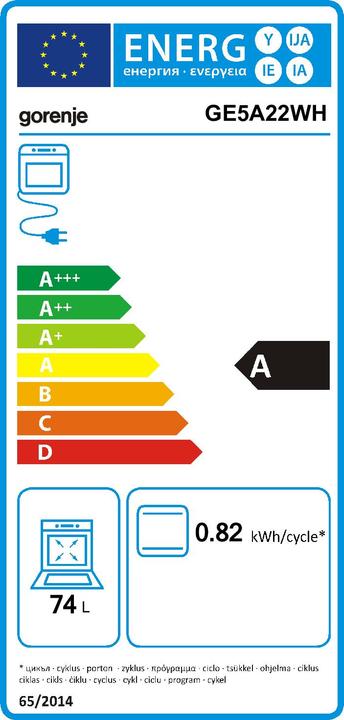 Label énergétique Gorenje GE5 A22 WH ws Centre de cuisson A 50cm 4 plaques de cuisson 70L 6chauffages
