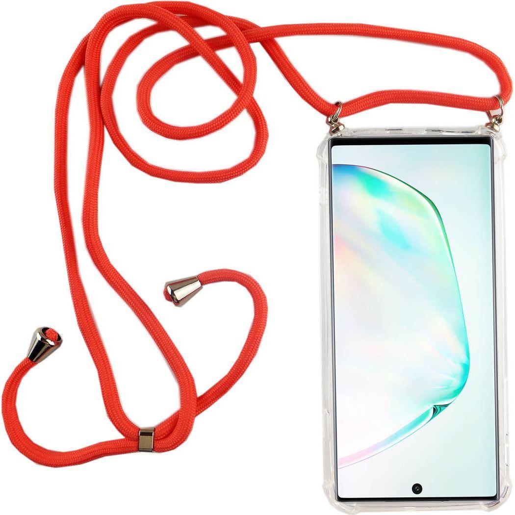 König Design Handykette für Samsung Galaxy Note 10 Plus mit Band zum umhängen Kordel Pink Neu, Handykette, Transparent