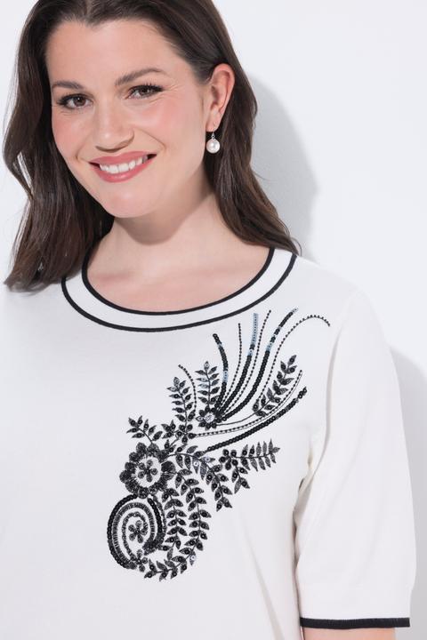 Produktbild Ulla Popken Twinset-Pullover, Pailletten-Stickerei, Rundhals, Halbarm (50, 52)