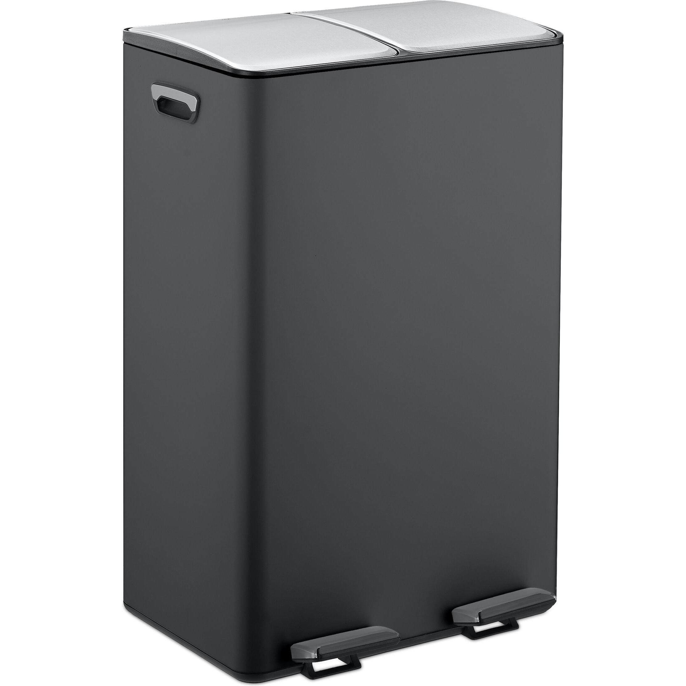 Relaxdays Mülleimer Küche 2x 30 Liter, Pattumiera, Argento, Nero