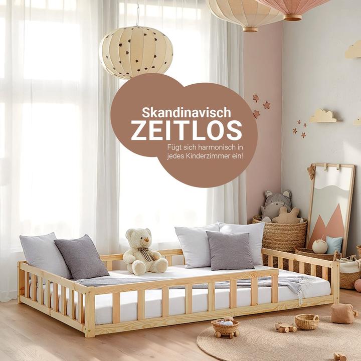 Produktbild Homestyle4u Kinderbett mit Matratze Lattenrost & Rausfallschutz (120 x 200 cm)