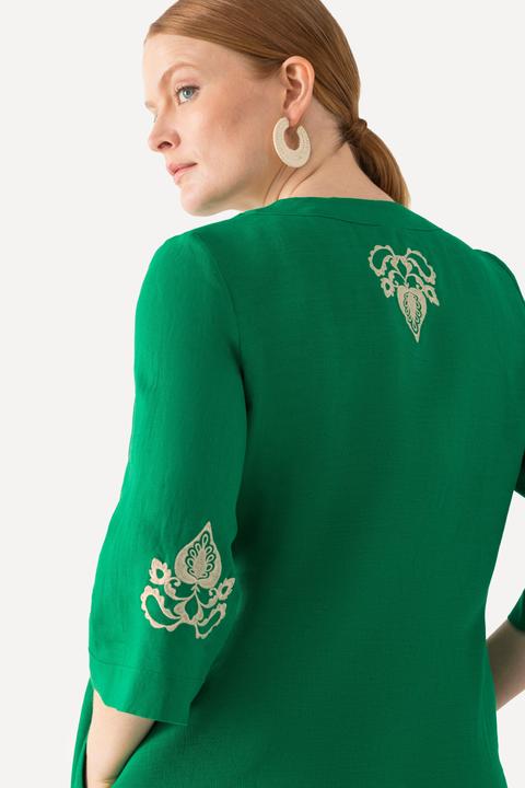 Produktbild Ulla Popken Leinen-Maxikleid, Stickerei, Tunika-Ausschnitt, 3/4-Arm (48)