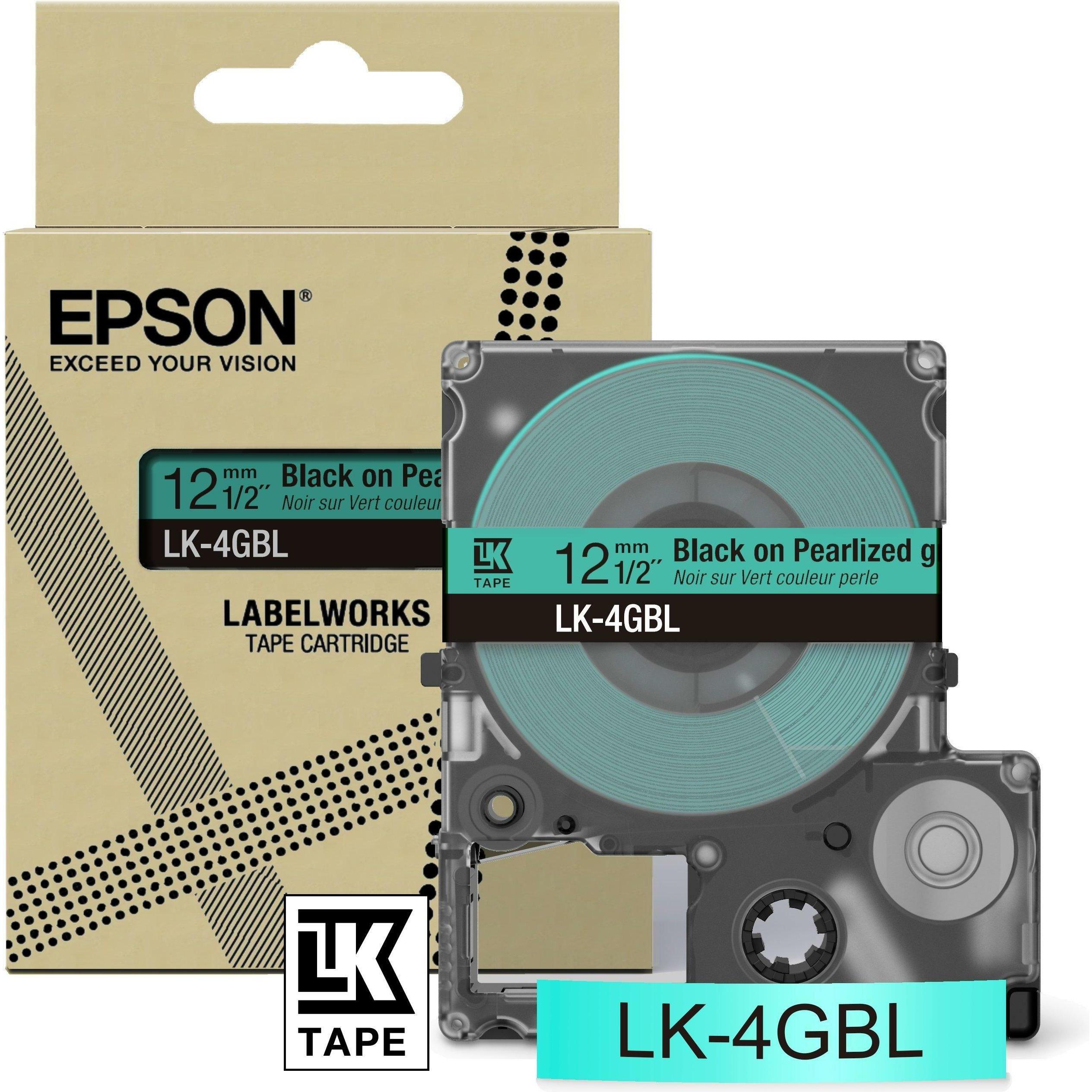 Epson, Beschriftungsband, Tape Pearl Green/BK 12mm 9m LK-4GBL (1.20 cm, Grün)