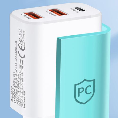 Actual product image Wozinsky CWCUCW 30W USB-C / 2 x USB-A wall charger - white (30 W, 3 ports)