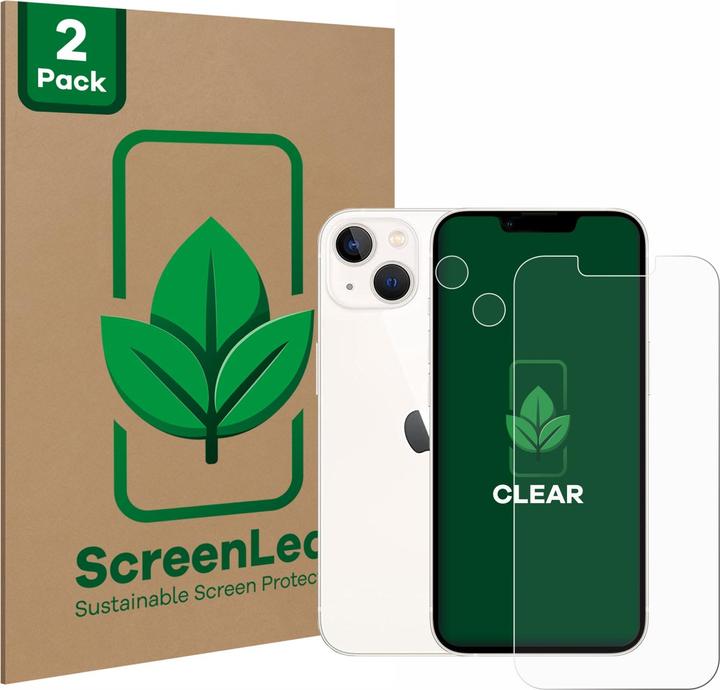 ScreenLeaf Schutzfolie nachhaltiger Displayschutz Displayschutzfolie Folie Klar Transparent (2 Stück, Apple iPhone 13)