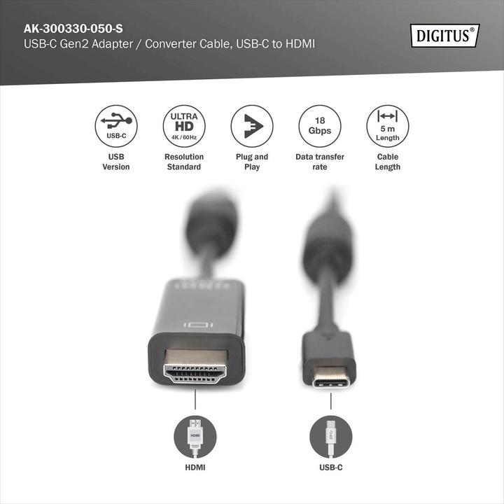 Productafbeelding Digitus USB Type C - HDMI (Type A) (5 m, HDMI)
