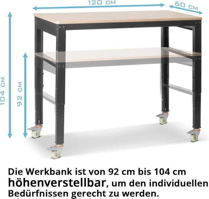 Image du produit Stahlwerk Werkbank mit Rollen (60 cm, 120 cm)