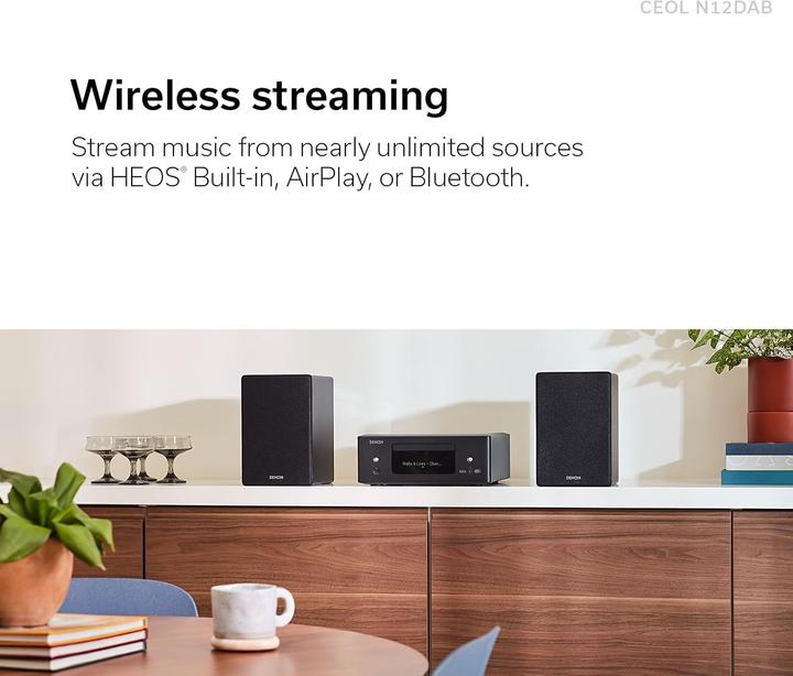 Productafbeelding Denon CEOL N12DAB AllinOne System with CD Player DABFM Radio HDMI ARC and HEOS Builtin Black (Airplay, Bluetooth, CD Speler, Meerkamer, WiFi, 2x 65 W)