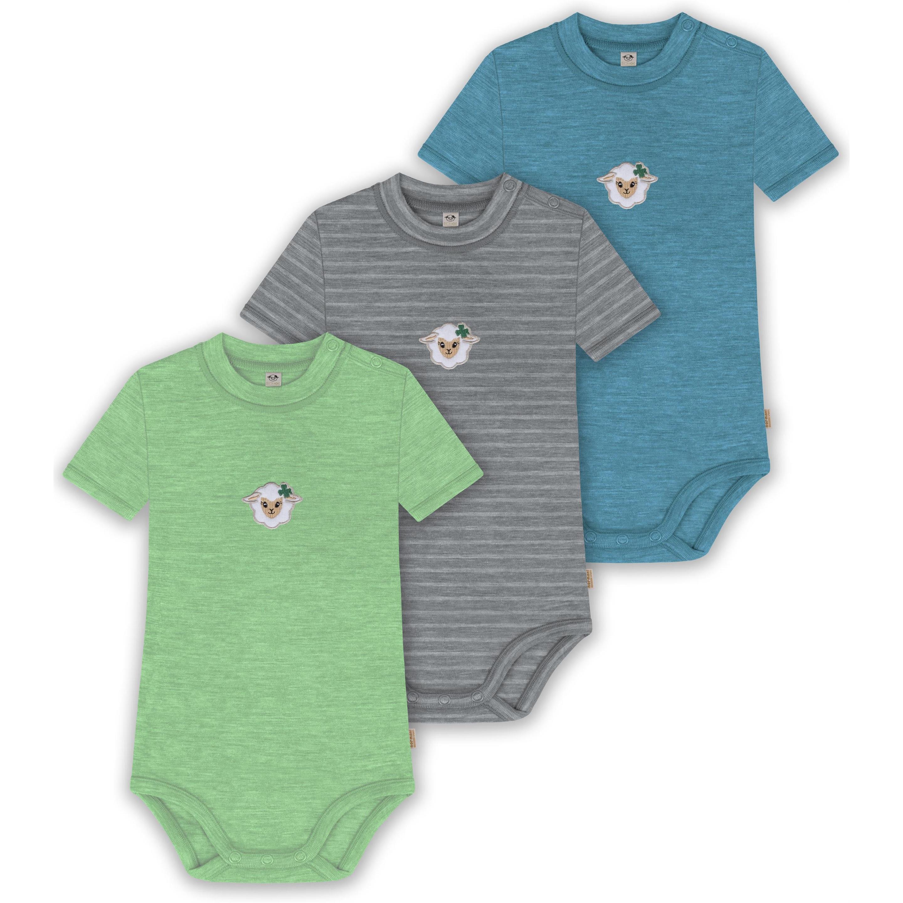 Normani, Herren, Body, 3er Set Baby Merino Kurzarmbody „Tihoi" - 9323, Blau, (86)