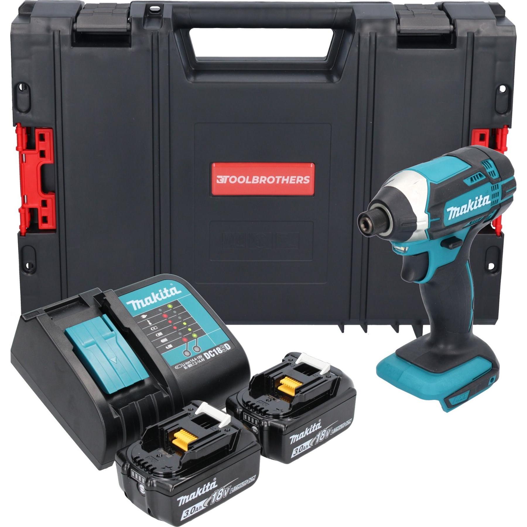 Makita, Bohrmaschine + Akkuschrauber, DTD 152 SFJ-R Akku Schlagschrauber 18 V 165 Nm 1/4" + 2x Akku 3,0 Ah + Ladegerät +...