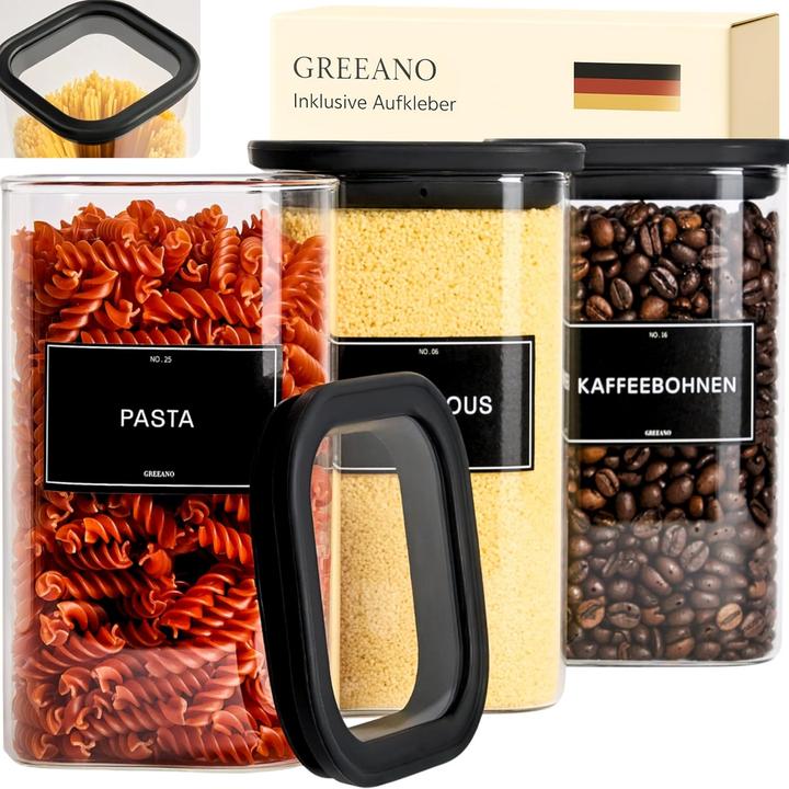 Actual product image Greeano Vorratsgläser eckig (3er Set, 1200ml) luftdicht (1.20 l)
