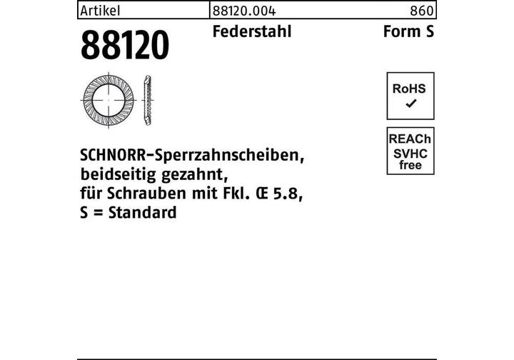 Produktbild Schnorr Sperrzahnscheibe R 88120 beidseitig gezahnt S 8 x13 x0,8 Federstahl