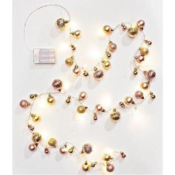 MICA Living, Lichterkette, LED Lichterkette - Kugeln rosa/gold - ca. 190 cm (1.90 m)