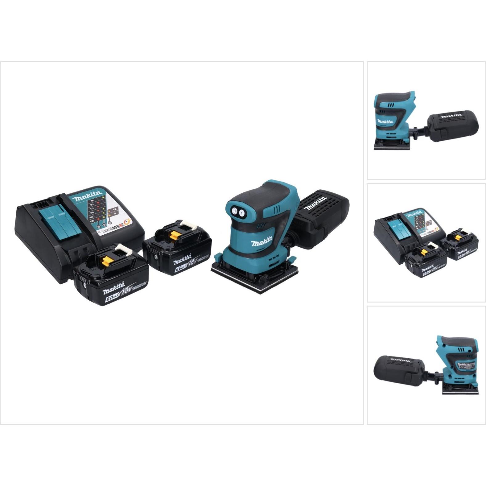 Makita, Schleifmaschine + Poliermaschine, DBO 480 RG Akku Schwingschleifer 18 V 112 x 102 mm + 2x Akku 6,0 Ah + Ladegerä...