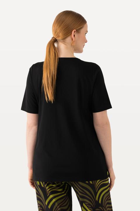 Image du produit Ulla Popken T-shirt avec broderies, silhouette en A évasée, col tunisien et manches courtes (42, 44)