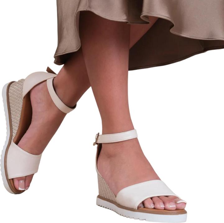 Actual product image Where's That From Womens/Ladies Dusk Buckle PU Ankle Strap Wide Wedge (39)