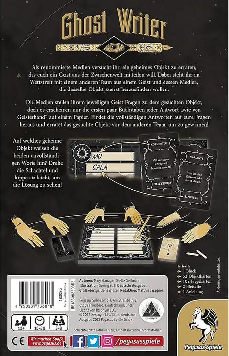 Produktbild Pegasus Ghost Writer, Brettspiel, für 3-8 Spieler, ab 12 Jahren, DE-Ausgabe (Deutsch, 3 - 8 Spieler)
