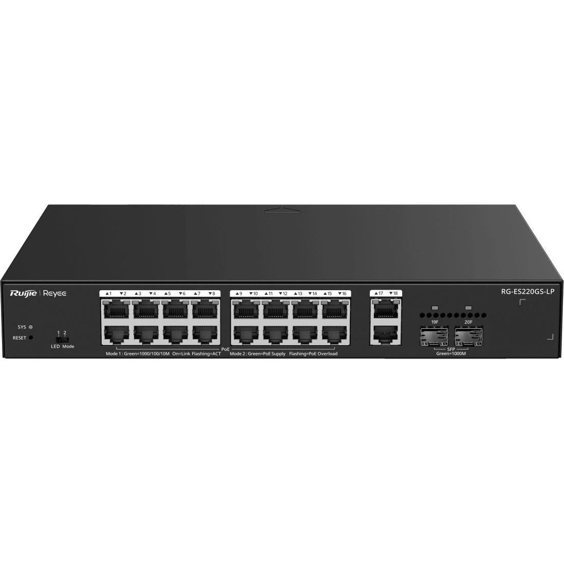 Ruijie RG-ES220GS-LP 20-Port-Gigabit-Smart-Cloud-verwalteter PoE-Switch (20 porte), Switch di rete, Nero