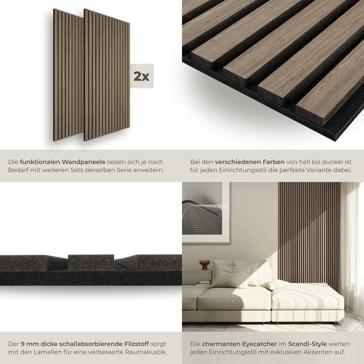 Produktbild tectake Akustikpaneele Sonic Wall II Holzoptik (50 x 110 cm)