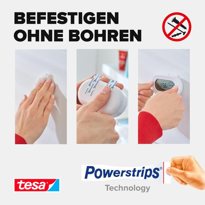 Produktbild tesa 3x wasserfeste Powerstrips LARGE, 2kg Halteleistung, 18 doppelseitige Klebestreifen