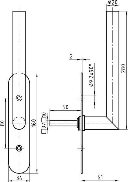 Produktbild Glutz Hebeschiebetürgriff 5071-280/5613 Ø20mm 280x61mm