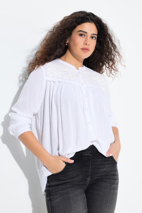 Immagine prodotto Ulla Popken Blusa dal taglio svasato con ricami, scollo a girocollo e maniche lunghe (42, 44)