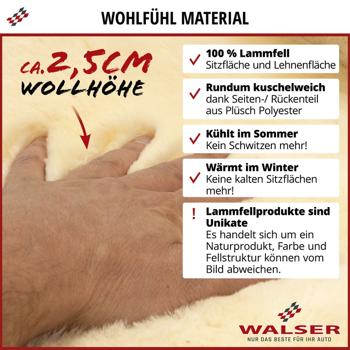 Produktbild Walser Autositzbezug Maya aus Lammfell, PKW-Schonbezug Einzelsitz, Lammfellbezug schwarz