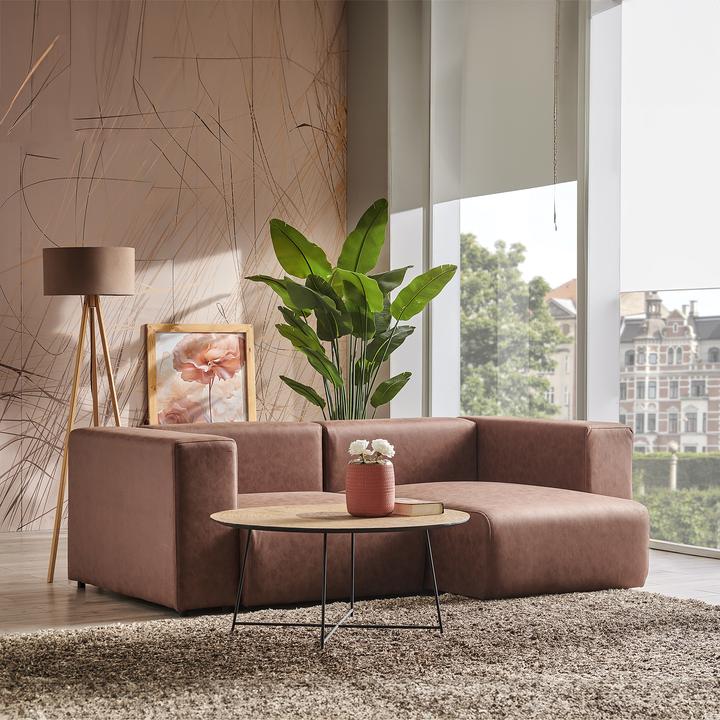 Actual product image En.Casa Sofa Suldal 2-seater with longchair imitation suede light brown (2 person sofa)