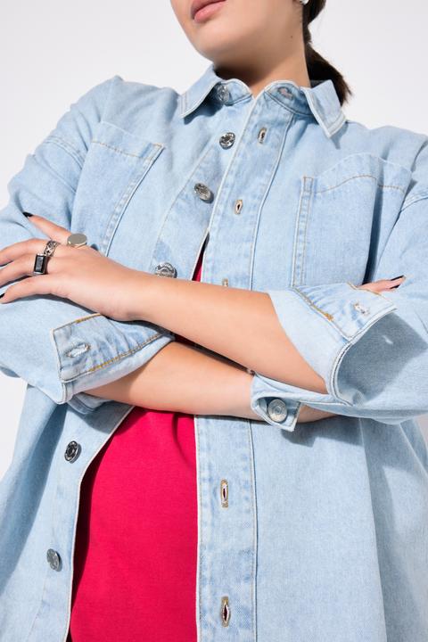Actual product image Studio Untold Oversized Acid Wash Denim Button Down Blouse (60)