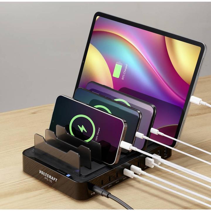 Produktbild Voltcraft Tischladestation 120W Ausgangsstrom (max.) 3A Anzahl Ausgänge: 10 x USB-A, USB-C® (120 W)