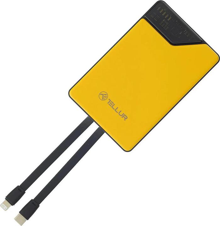 Actual product image Tellur Power Bank 10000mAh, USB-C + Lightning cables built-in yellow (10000 mAh)