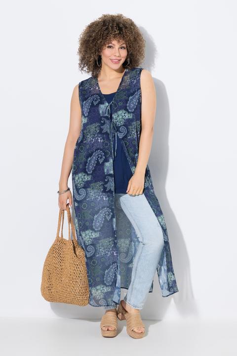 Produktbild Ulla Popken Longbluse, Patchmuster, A-Linie, ärmellos (58)