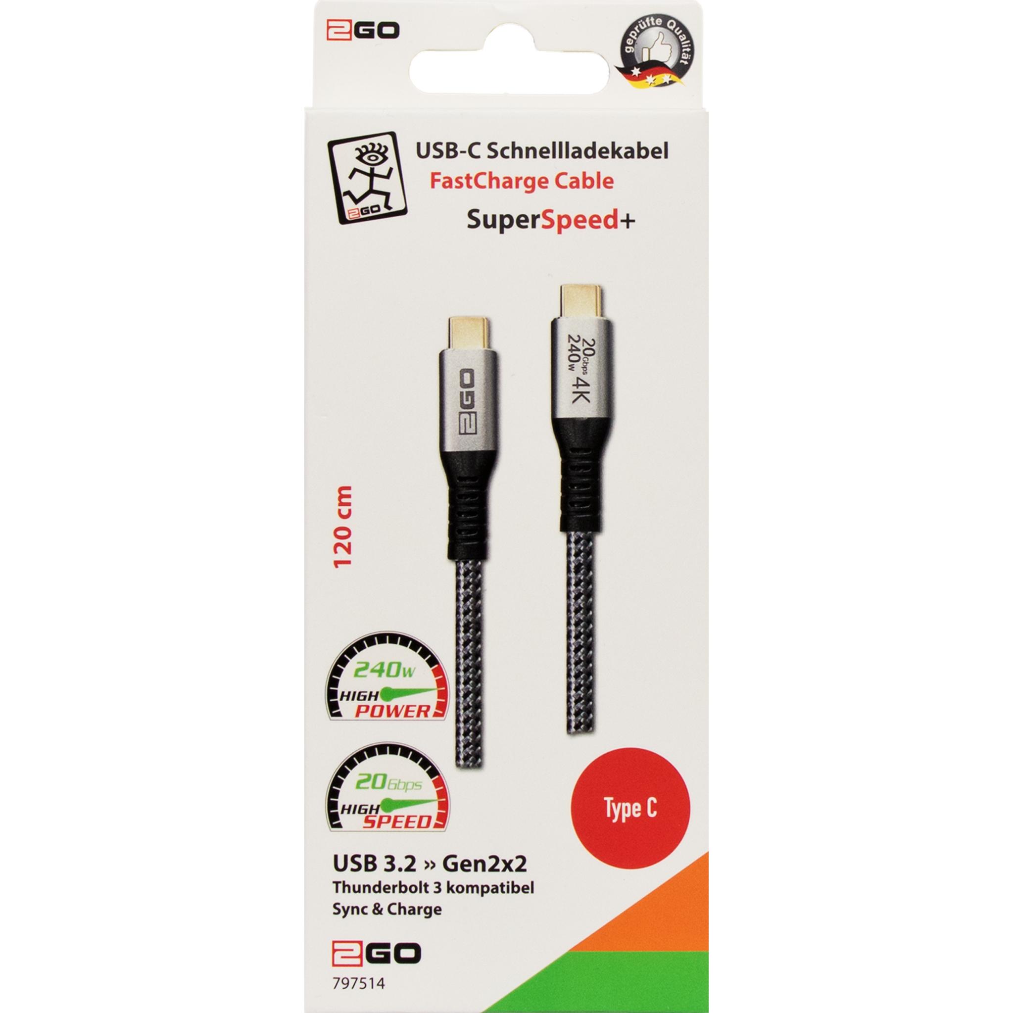 Thumbnail - 2GO USB C — USB C (1.20 m, USB 3.2 Gen 2x2), USB Kabel