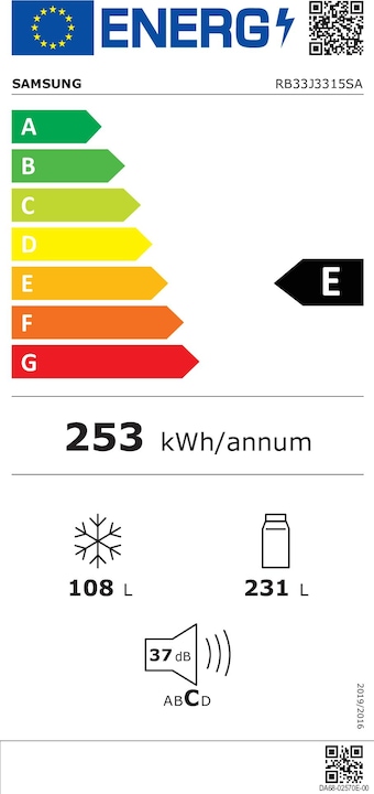 Label énergétique Samsung RB33J3315SA/EF (328 l)