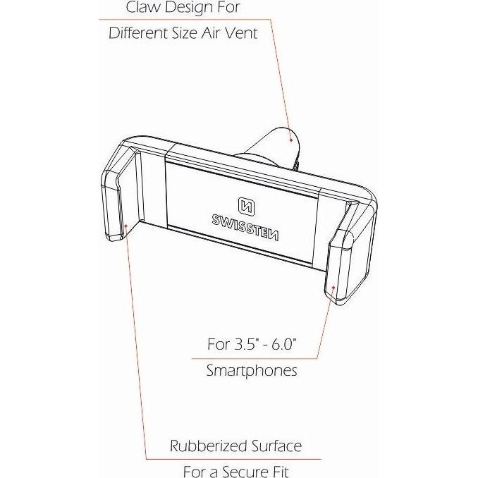 Thumbnail - Swissten Autohalterung TO AIR-VENT S-GRIP AV-1, Smartphone Halterung, Schwarz