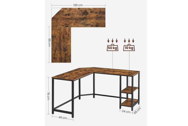 Image du produit Songmics L-Schreibtisch platzsparend vintagebraun Holz (138 x 138 x 76 cm)