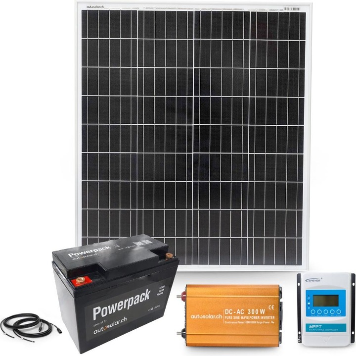 Immagine prodotto Autosolar Pacchetto completo 100W con batteria al litio da 55Ah e inverter da 300W (100 W)