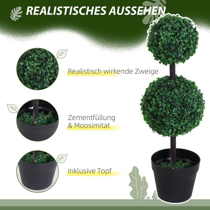 Produktbild Swisshandel24 künstliche Pflanzen 2er Set gross 67 cm Kunstpflanze mit 2 Kugel für Wohnzimmer (67 cm)