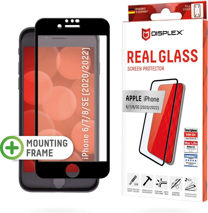 Displex Real Glass, Full Cover Panzerglas (1 Stk., Apple iPhone 6, Apple iPhone 7, Apple iPhone 8, Apple iPhone SE (2nd Gen), Apple iPhone SE (3rd Gen))