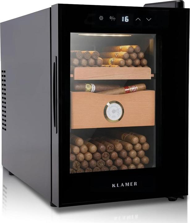 KLAMER Zigarren Humidor 17 L, Kühlschrank & Heizung 16–22°C, Thermoelektrisch, Hygrometer, Lüft… (70)