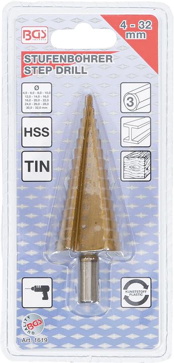 Actual product image BGS Step drill (28 cm, 30 mm, 32 mm, 16 mm, 18 mm, 20 mm, 22 mm, 24 mm, 26 mm, 4 mm, 6 mm, 8 mm, 10 mm, 12 mm, 14 mm)