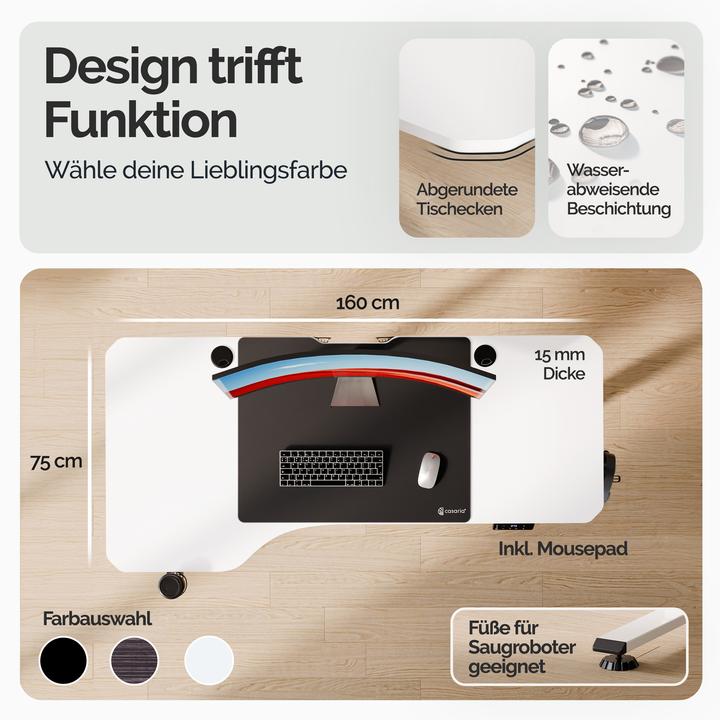 Actual product image Casaria Height-adjustable desk + mousepad (160 x 75 x 118 cm)