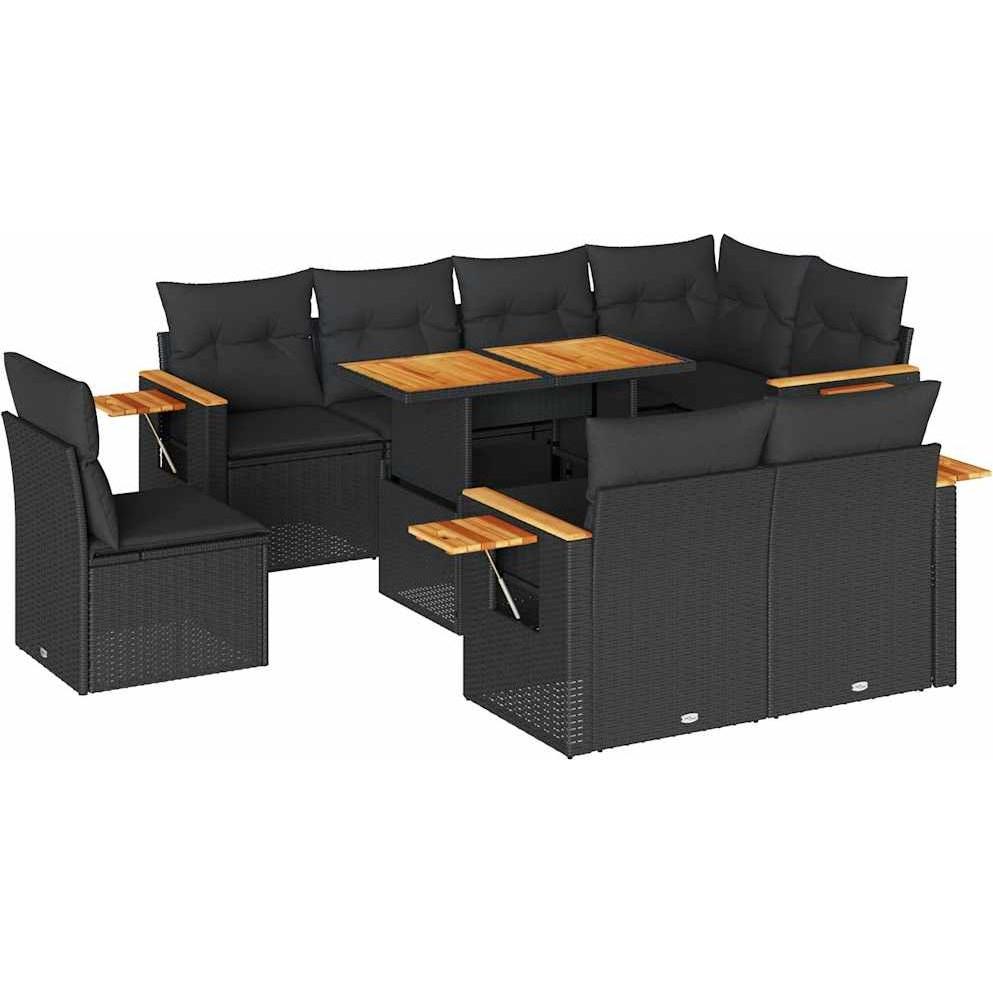 VidaXL, Gartenlounge, 9-tlg. Garten-Sofagarnitur mit Kissen Schwarz Poly Rattan