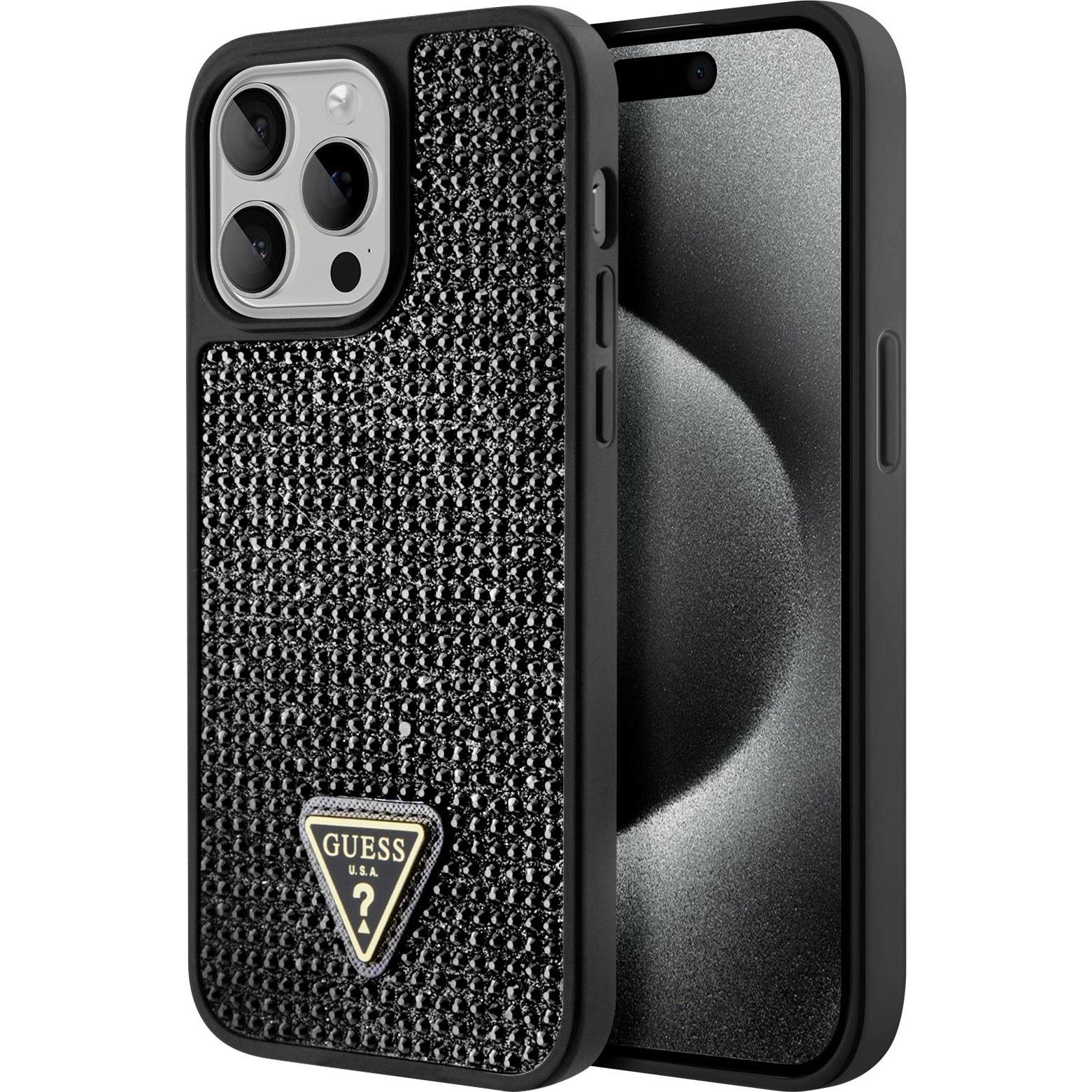 Guess Schutzhülle Triangle Diamond Apple iPhone 15 Pro (Apple iPhone 15 Pro), Smartphone Hülle, Schwarz